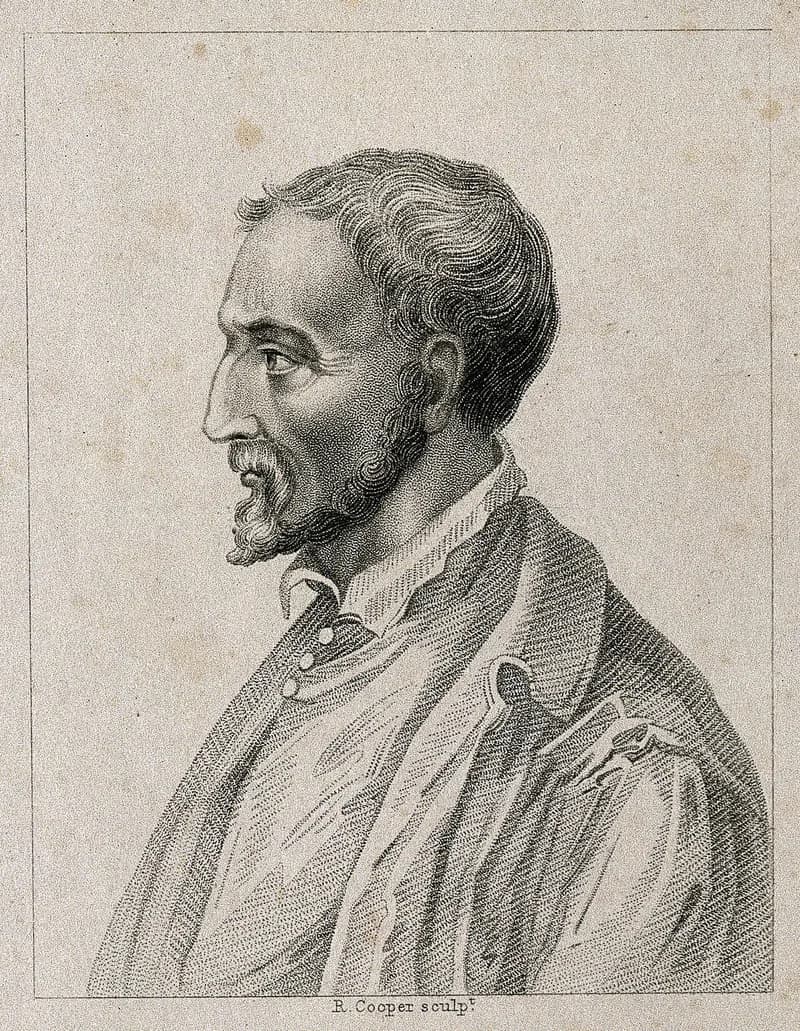 ジェロラモ・カルダーノの肖像(Girolamo Cardano. Stipple engraving by R. Cooper.・出典: Wikimedia Commons・作者不明・CC BY 4.0)
