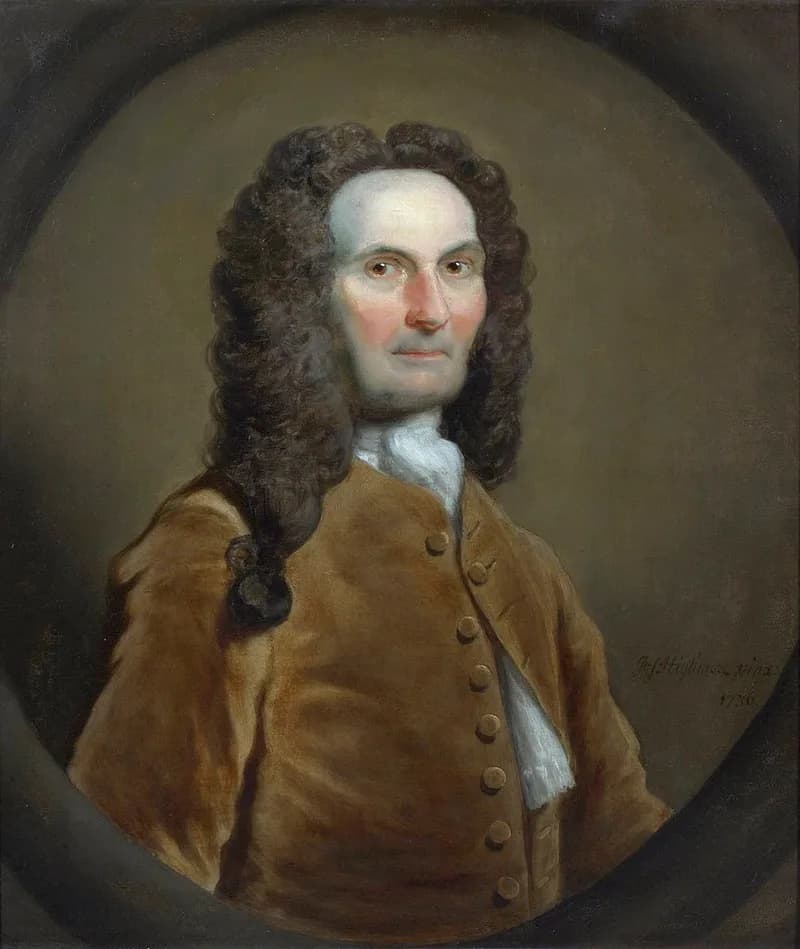 アブラーム・ド・モアブルの肖像(Abraham de Moivre (1667–1754) title QS:P1476,en:"Abraham de Moivre (1667–1754) "・出典: Wikimedia Commons・Joseph Highmore・Public domain)